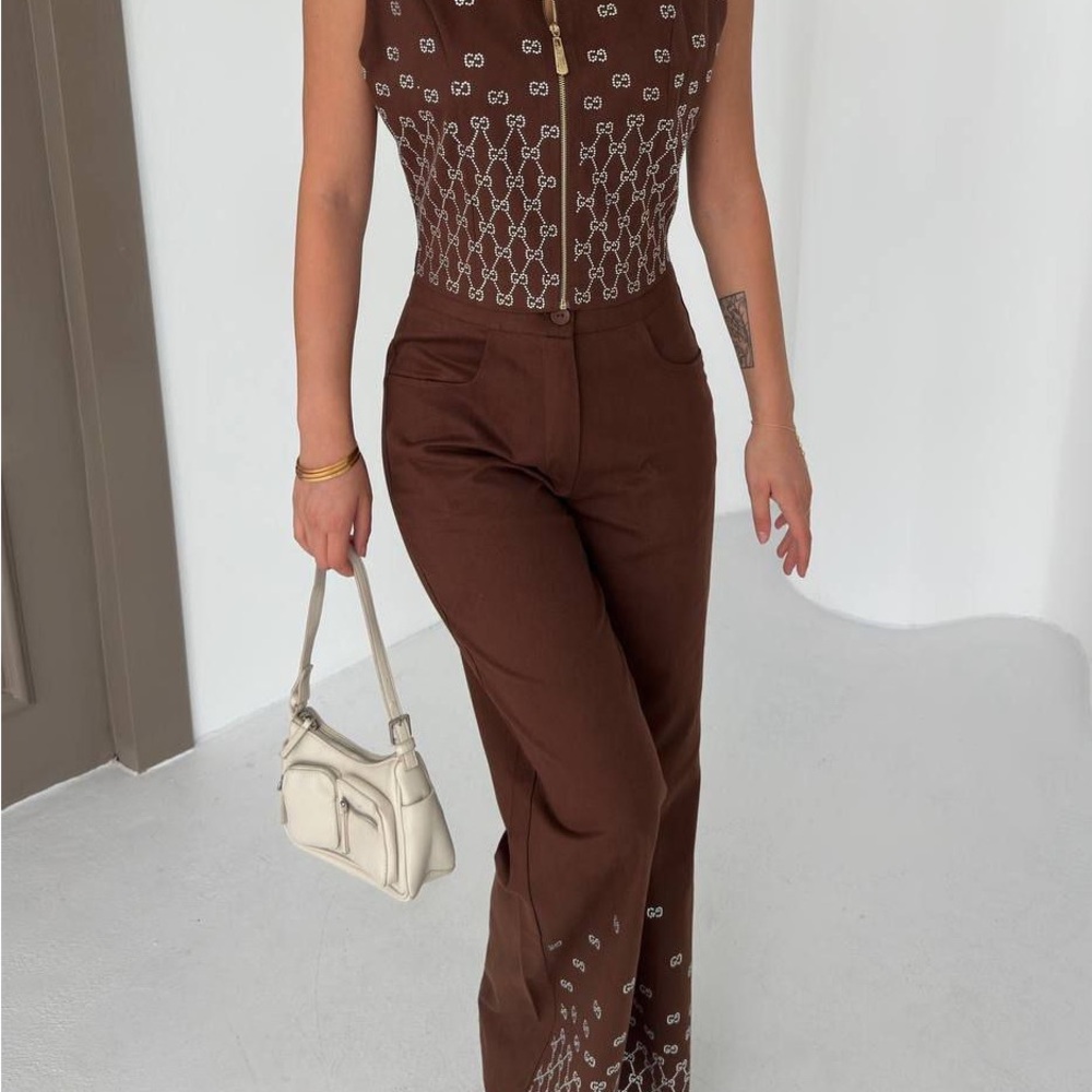 Brown Patterned Women's Jumpsuit